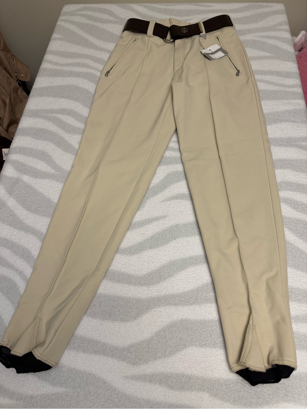 Bogner Cream Pants with Elastic Waist and Belt